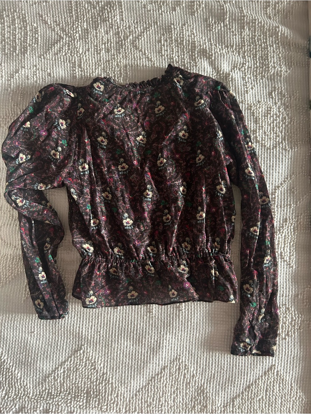 Joie Brown Floral Ruffle-Trim Long Sleeve Blouse - Picture 5 of 6